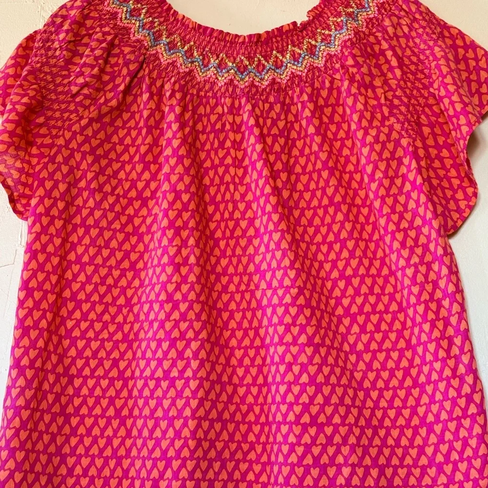 Ivy Jane Smocked Neck Pink Heart-Print Blouse size M preppy upscale - Picture 4 of 7